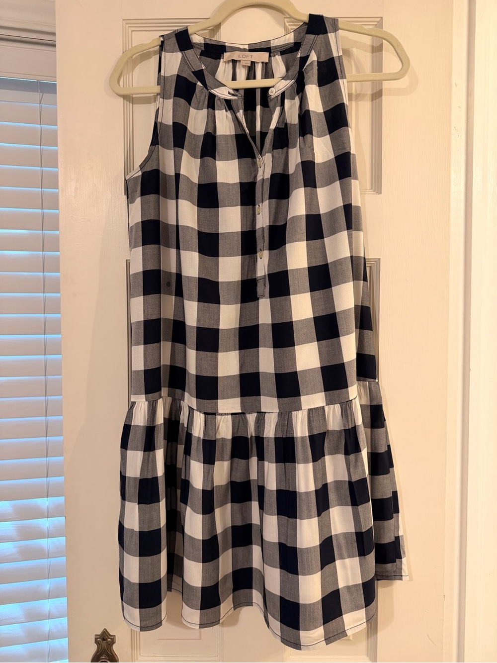 LOFT Navy & White Gingham Sleeveless Dress